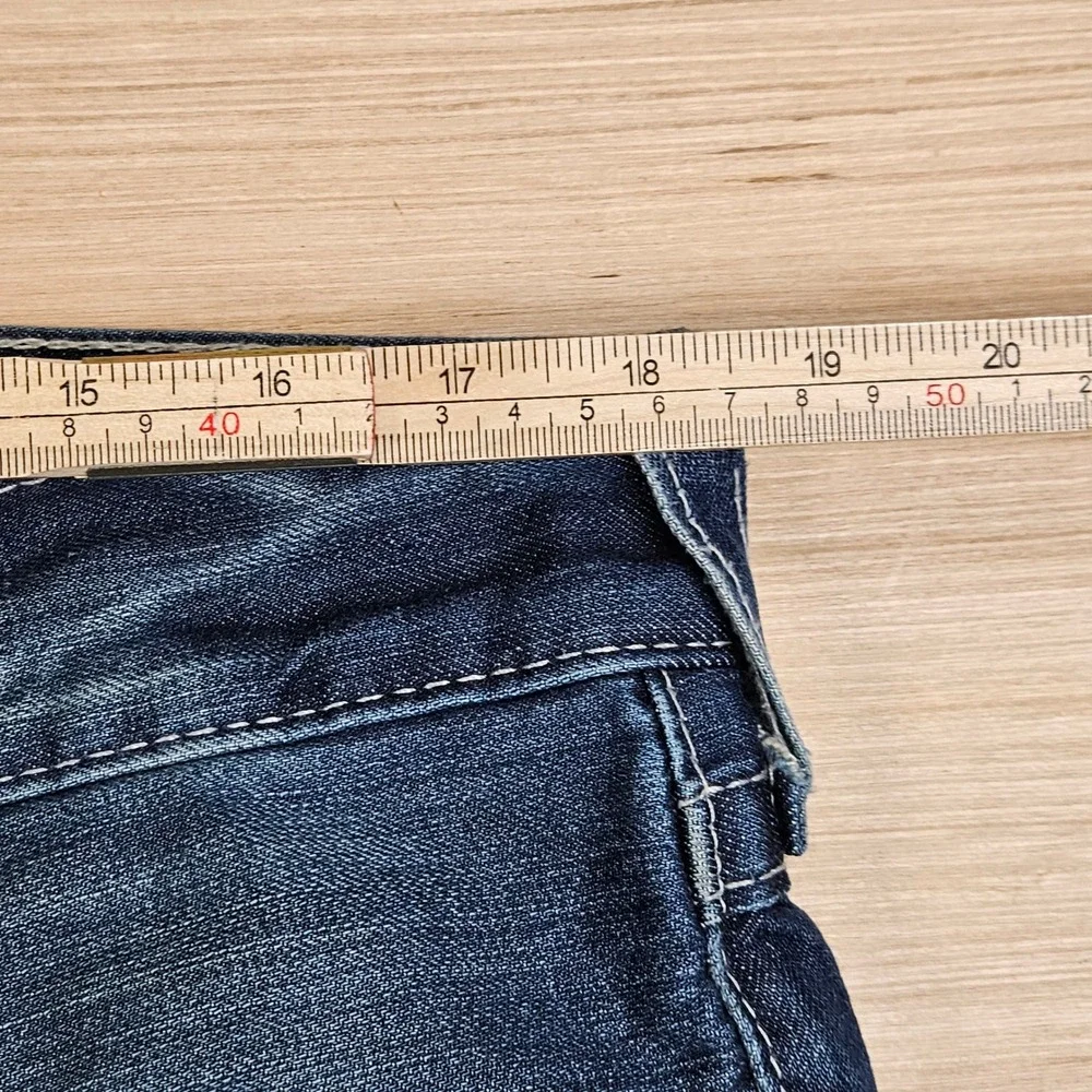 True Religion Ricky Jeans Mens 36x32 Blue Straight Leg Big T Stitch Made In USA